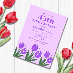 Elegante Retro Tulip Floral Lila Geburtstag Einladung