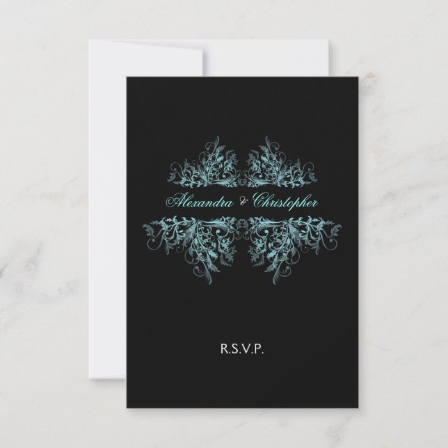 Elegante Retro türkisfarbene Wirbel Hochzeit RSVP  (Vorderseite)