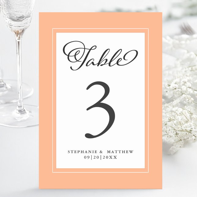 Elegante Rezeption für Peach & White Wedding Tischnummer (Elegant Peach & White Wedding Reception Custom Table Number)