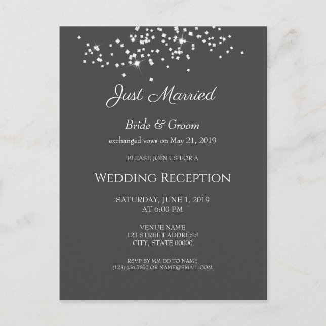 Elegante Rhinestones Hochzeitsempfang entfaltet Postkarte (Vorderseite)