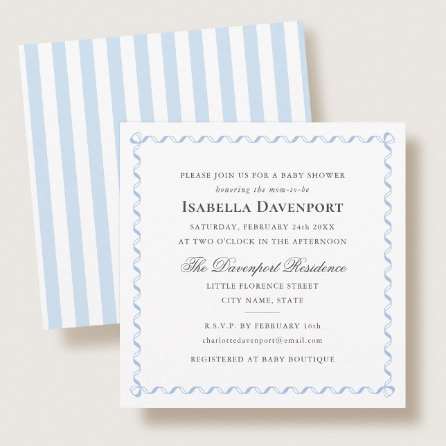 Elegante Ribbon Baby Dusche Streifen Blue Square Einladung (Von Creator hochgeladen)