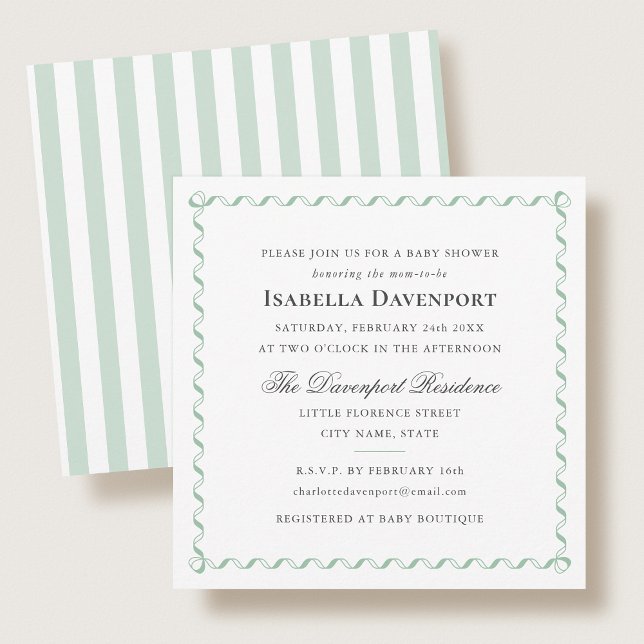 Elegante Ribbon Baby Dusche Streifen Green Square Einladung (Von Creator hochgeladen)