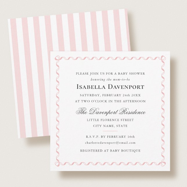 Elegante Ribbon Babydusche Streifen Pink Square Einladung (Von Creator hochgeladen)