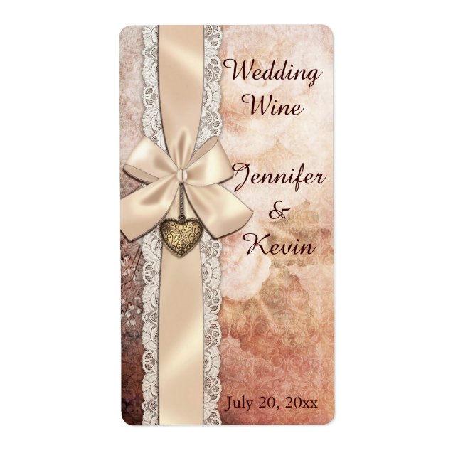 Elegante Ribbon und florale Wedding Mini Wine Labe (Vorne)