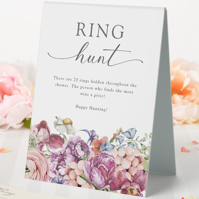 Elegante Ring Hunt Sign Tischaufsteller (Elegant Jewel Tone Wildflower Ring Hunt Sign by Painted Paperie
)