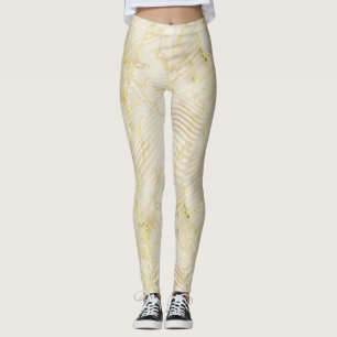 Elegante Ripple Cream & Gold Leggings