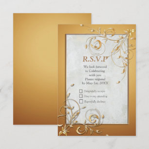 Elegante Ripple Cream & Gold RSVP Card
