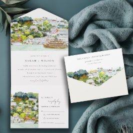 Elegante River Cruise Country Landschaft Hochzeit All In One Einladung