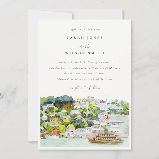 Elegante River Cruise Country Landschaft Hochzeit Einladung (Vorderseite)