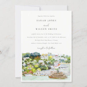 Elegante River Cruise Country Landschaft Hochzeit Einladung