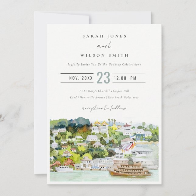 Elegante River Cruise Country Landschaft Hochzeit Einladung (Vorderseite)