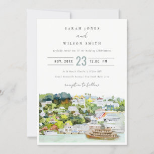 Elegante River Cruise Country Landschaft Hochzeit Einladung