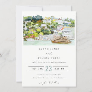 Elegante River Cruise Country Landschaft Hochzeit Einladung