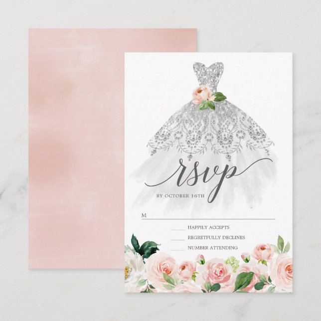 Elégante robe florale Quinceanera RSVP Invitation (Devant / Derrière)