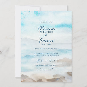 Elegante Rocky Coast Mist Ocean Beach Hochzeit Einladung