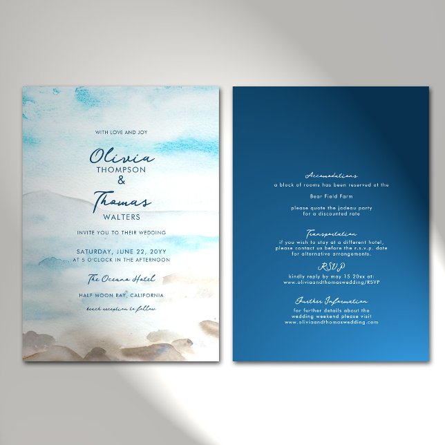 Elegante Rocky Ocean Mist All in One Beach Wedding Einladung (Von Creator hochgeladen)