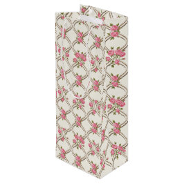 Elegante Rococo-Wiederbelebung Rosa Blumen & Beige Geschenktüte Für Weinflaschen