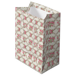 Elegante Rococo-Wiederbelebung Rosa Blumen & Beige Mittlere Geschenktüte