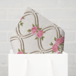 Elegante Rococo-Wiederbelebung Rosa Blumen & Beige Seidenpapier