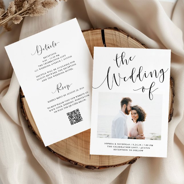 Elegante Romance | Foto QR Code bei einer Hochzeit Einladung (Von Creator hochgeladen)