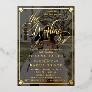 Elegante Romance Rose Gold Foil Foto Hochzeit Folieneinladung