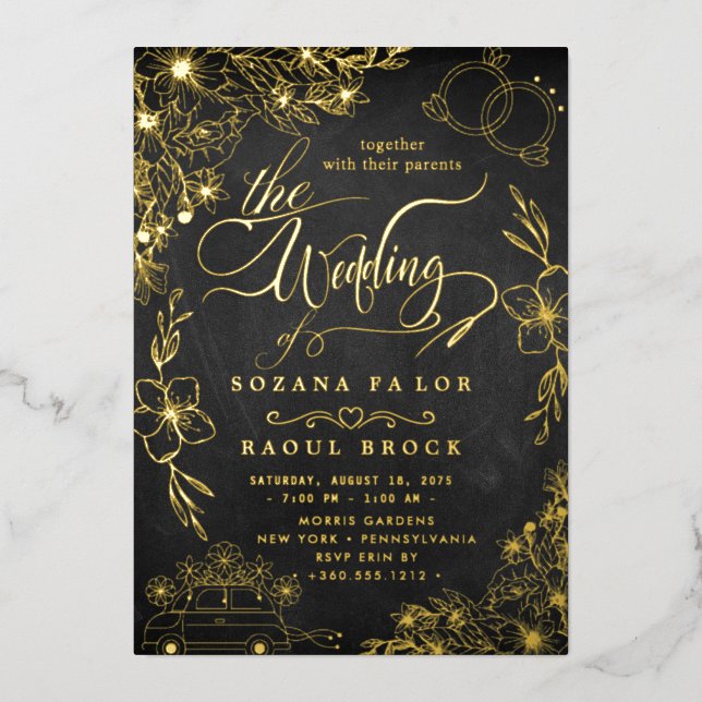 Elegante Romance | Rose Gold Foil Wedding Folieneinladung (Vorderseite)