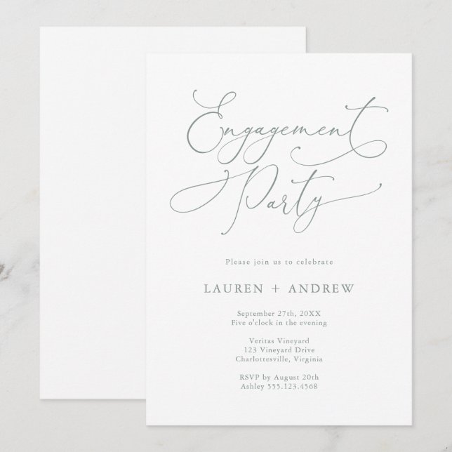 Elegante Romantic Sage Green Engagement Party Einladung (Vorne/Hinten)