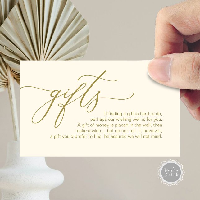 Elegante Romantik, Ein Hinweis auf Geschenke, Geld Begleitkarte (Elegant Romantic, A note on gifts, Honeymoon Fund, Money Cash Enclosure Card, in classy gold scheme.)