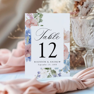 Elegante romantische Aquarell-Blumenhochzeit Tischnummer