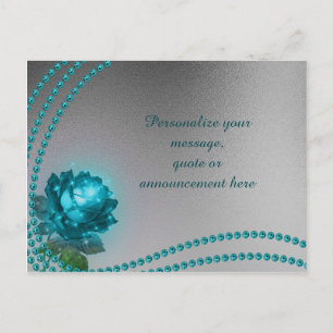 Elegante & Romantische Blue Rose & Perlen Persönli Ankündigungspostkarte