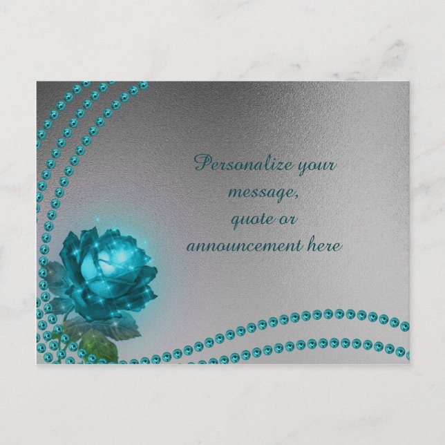 Elegante & Romantische Blue Rose & Perlen Persönli Ankündigungspostkarte (Vorderseite)