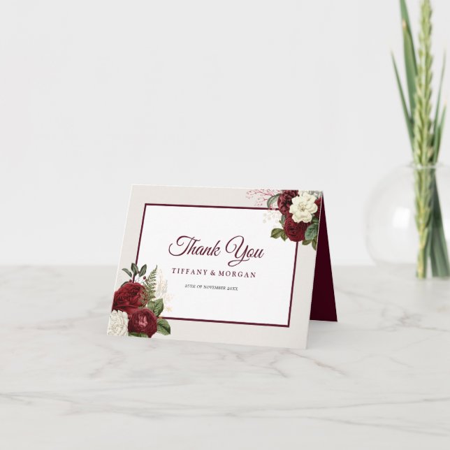 Elegante romantische Blumenhochzeit Dankeskarte (Vorderseite)