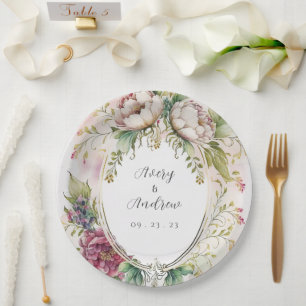 Elegante romantische Blumenhochzeit Pappteller