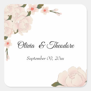 Elegante romantische Blush Pink Bläserblume Hochze Quadratischer Aufkleber