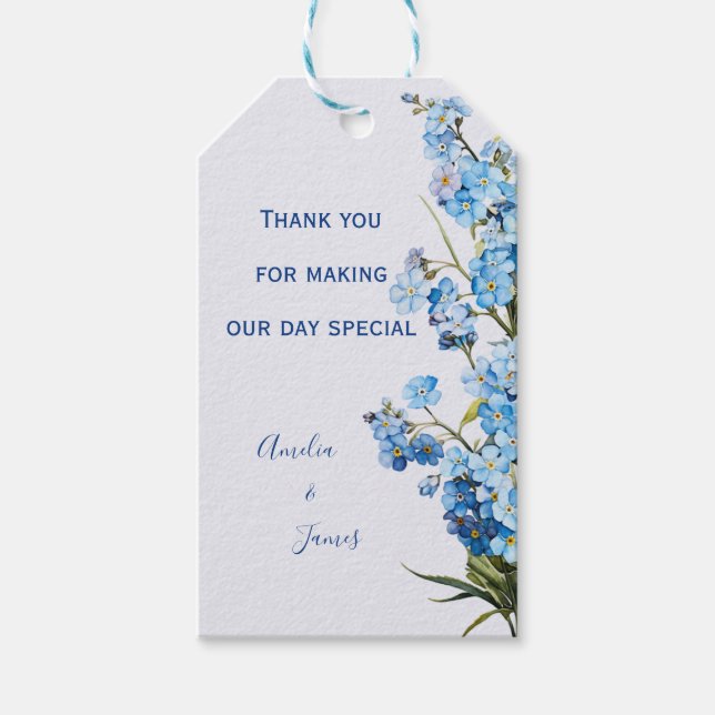 Elegante romantische Blütenhochzeit "Vergessen-Ich Geschenkanhänger (Vorderseite)