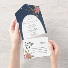 Elegante Romantische Boho Wasserfarben All In One Einladung