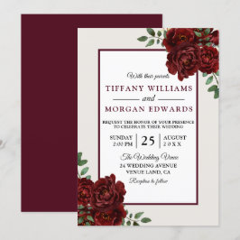 Elegante romantische Burgunder Rose Hochzeit Einla Einladung