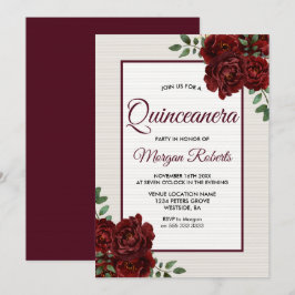 Elegante romantische Burgunder Rose Quinceanera Einladung
