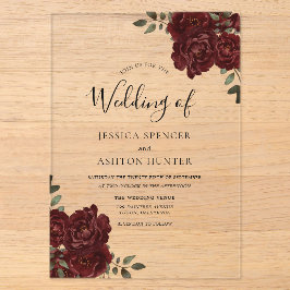 Elegante romantische Burgunder Rote Rose Hochzeit Acryleinladungen