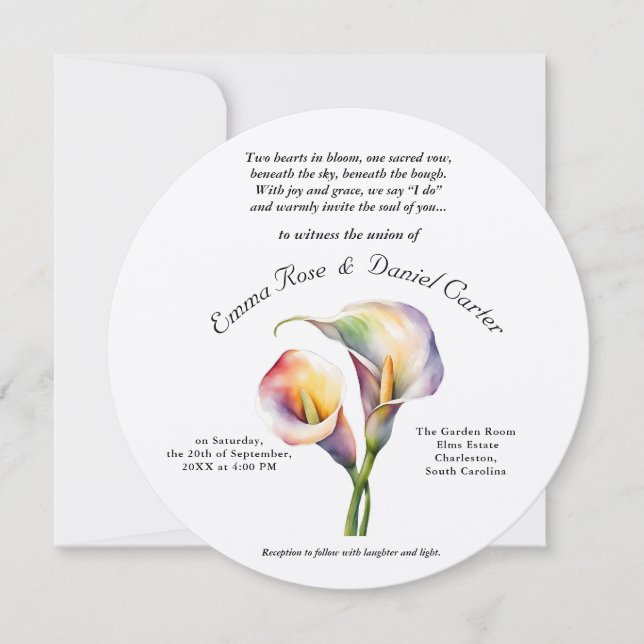 Elegante romantische Cala Lily Frische Pastelle Einladung (Vorderseite)