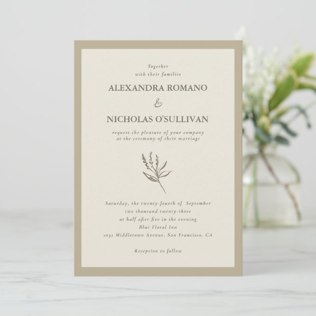 Elegante romantische Champagner-Palette Hochzeit Einladung (Stehend Vorderseite)