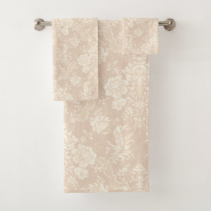 Elegante romantische Chic Floral Damask-Cream Badhandtuch Set