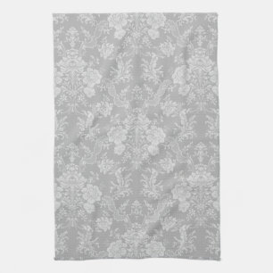 Elegante romantische Chic Floral Damask-Grau Geschirrtuch