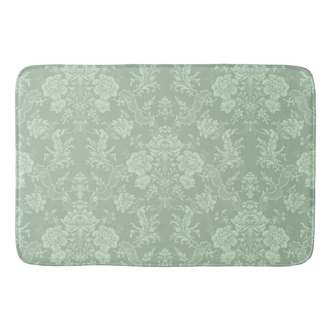 Elegante romantische Chic Floral Damask Grün Badematte (Vorderseite)