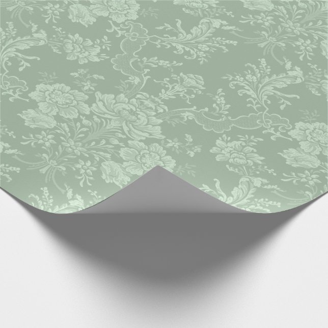 Elegante romantische Chic Floral Damask Grün Geschenkpapier (Ecke)