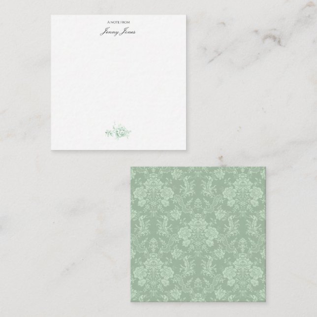 Elegante romantische Chic Floral Damask Grün Mitteilungskarte (Vorne/Hinten)