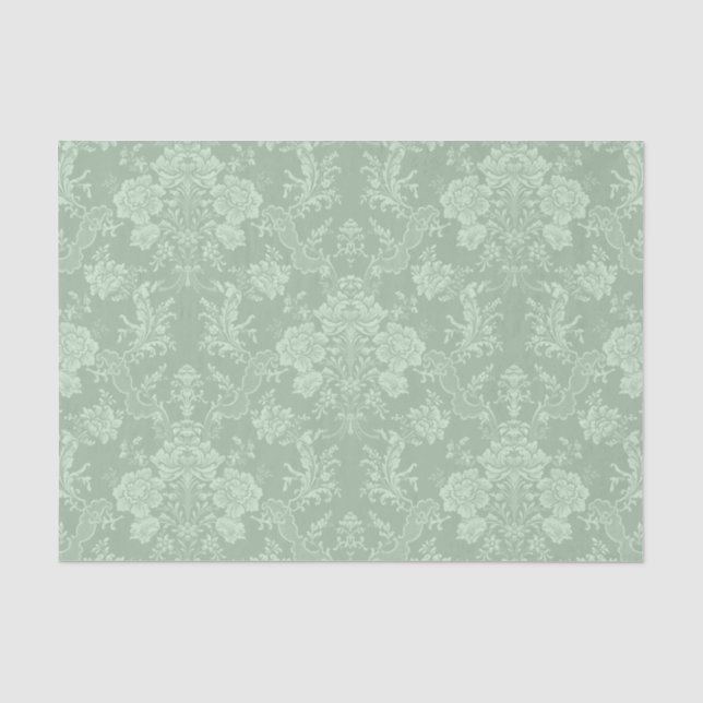 Elegante romantische Chic Floral Damask Grün Seidenpapier (Vorderseite)