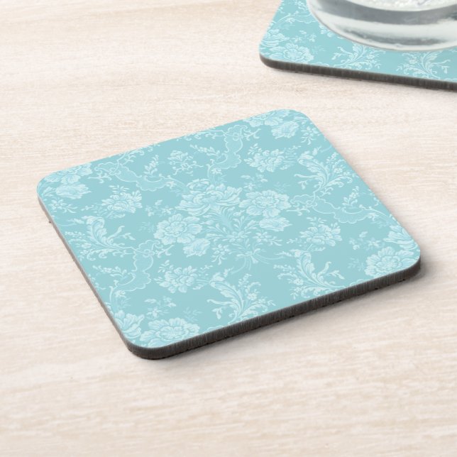 Elegante romantische Chic Floral Damask Mint Getränkeuntersetzer (Linke Seite)