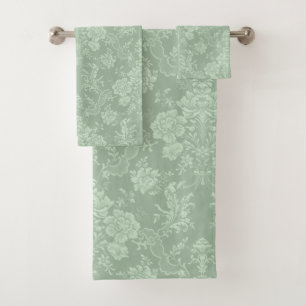 Elegante romantische Chic Floral Damask Sage Green Badhandtuch Set