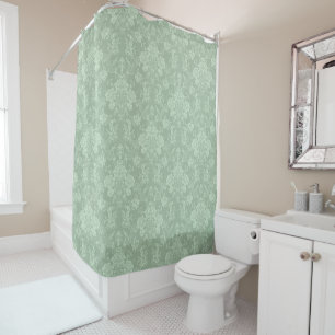 Elegante romantische Chic Floral Damask Sage Green Duschvorhang